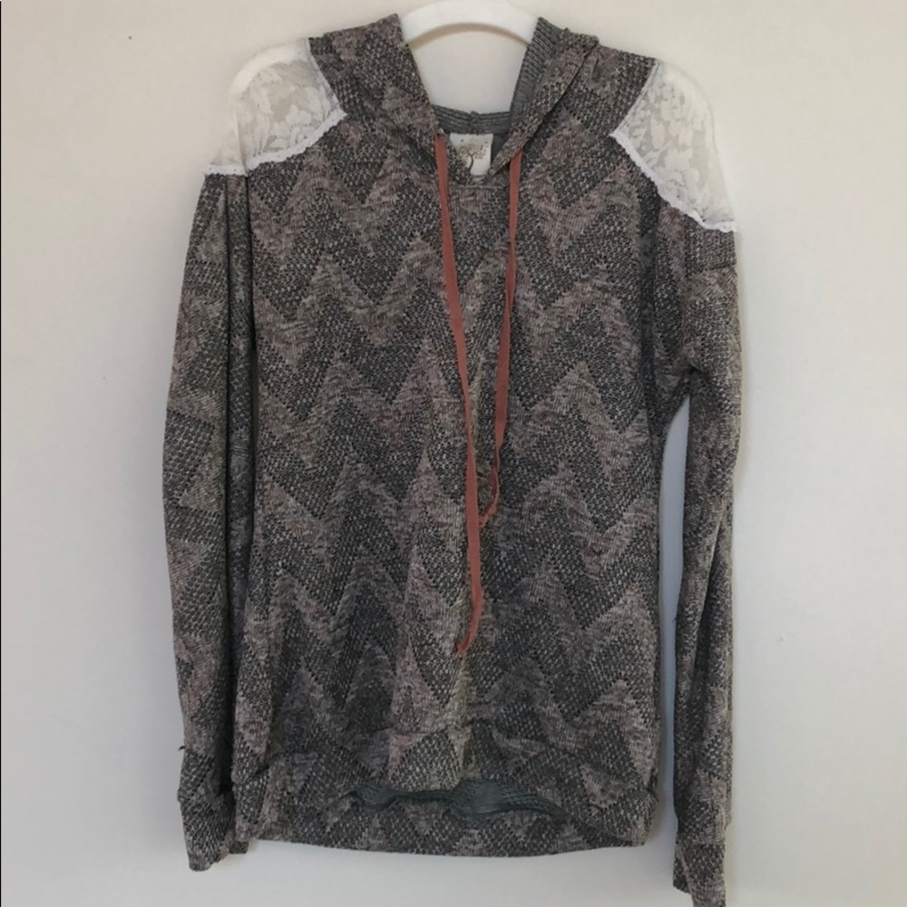 Lace Shoulder Top with Hood